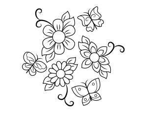 Butterflies With Flowers Coloring Page