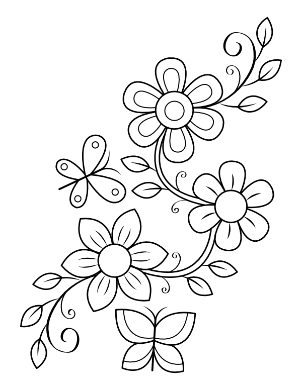 Butterfly Floral Coloring Page