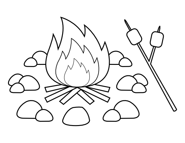 Campfire and Marshmallows Coloring Page