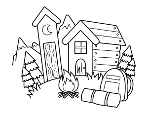 Camping Cabin Coloring Page