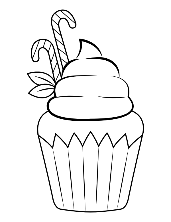 Candy Cane Cupcake Coloring Page