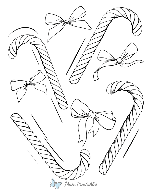 Candy Canes and Bows Coloring Page
