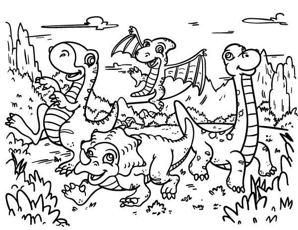 Printable Cartoon Dinosaur Coloring Page