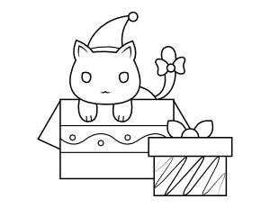 Cat and Christmas Gifts Coloring Page