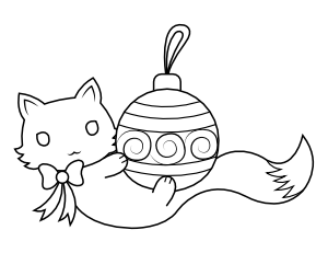 Cat and Christmas Ornament Coloring Page