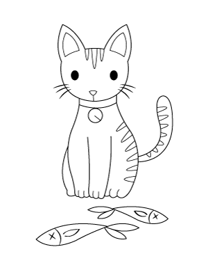 Cat and Fish Coloring Page