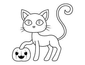 Cat and Jack-o'-lantern Coloring Page