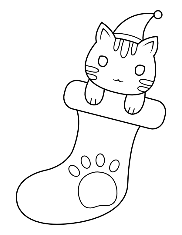 Cat and Stocking Coloring Page
