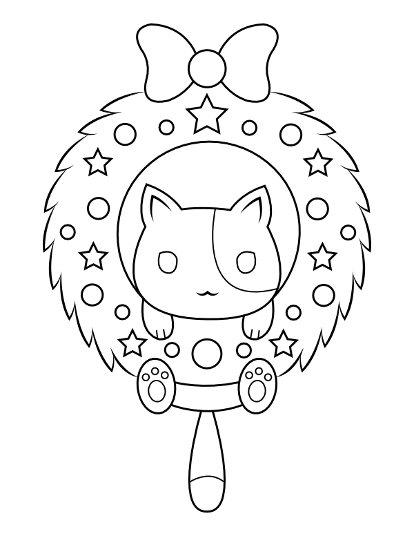 Cat and Wreath Coloring Page