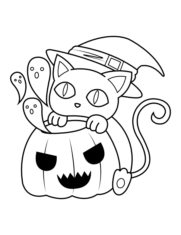 Cat Ghosts and Jack-o'-lantern Coloring Page
