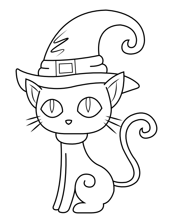 Cat In Witch Hat Coloring Page