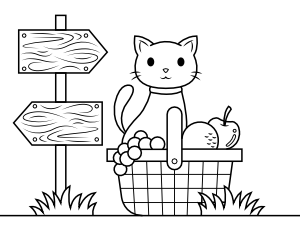 Cat Picnic Coloring Page