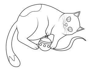 Cat Playing With Christmas Ornament Coloring Page