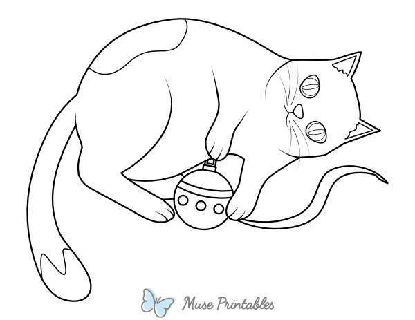 Cat Playing With Christmas Ornament Coloring Page