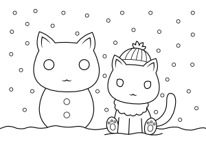 Cat Snowman Coloring Page