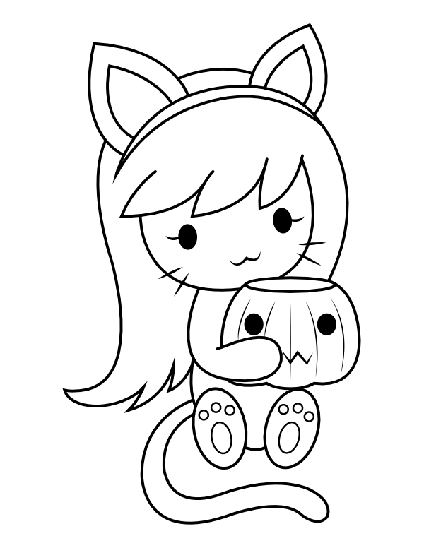 Cat Trick or Treater Coloring Page