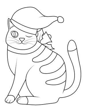 Cat Wearing Santa Hat Coloring Page