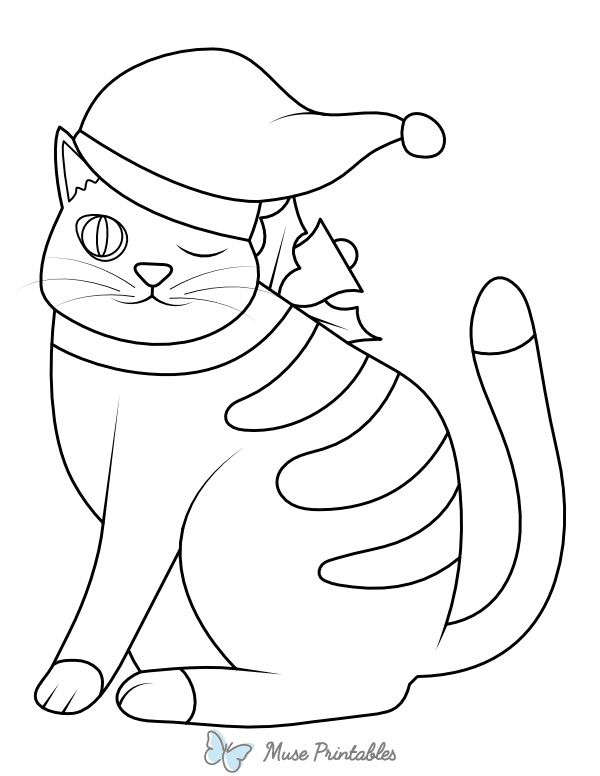 Cat Wearing Santa Hat Coloring Page