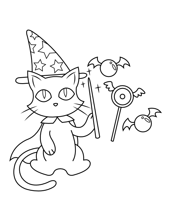 Cat Wizard Coloring Page