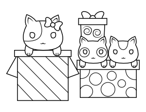 Cats and Christmas Presents Coloring Page