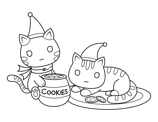 Cats and Cookies Coloring Page