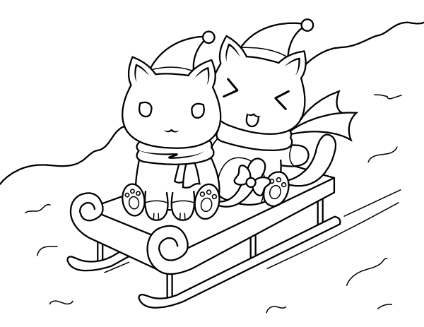 Printable Cats Riding Sled Coloring Page Printable Cats Riding Sled Coloring Page