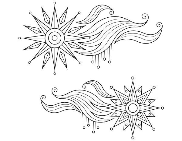Celestial Star and Wind Coloring Page