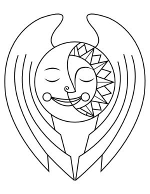Celestial Sun and Moon With Wings Coloring Page