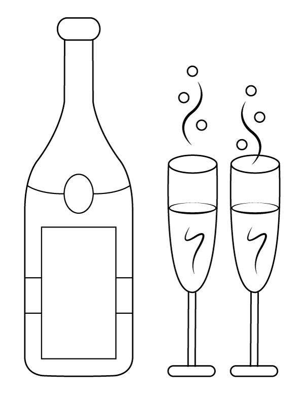 Champagne And Glasses Coloring Page