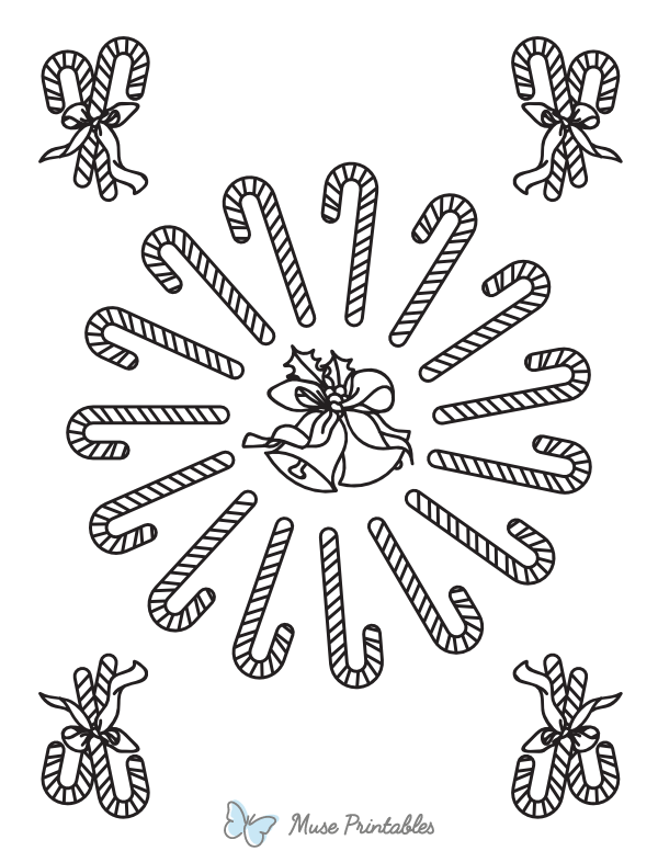 Christmas Bells and Candy Canes Coloring Page