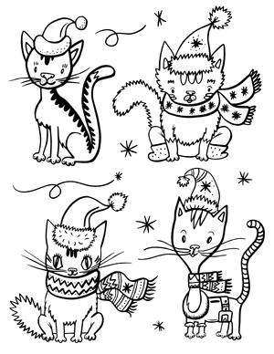 Christmas Cats Coloring Page