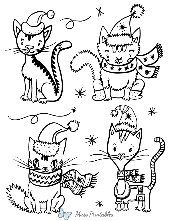 Christmas Cats Coloring Page