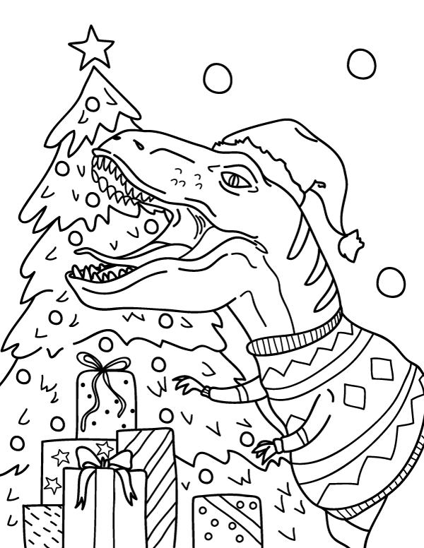 Christmas Dinosaur Coloring Page