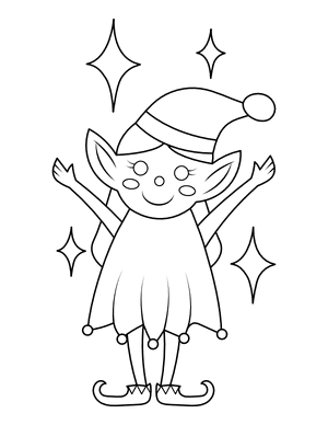 Christmas Elf and Stars Coloring Page