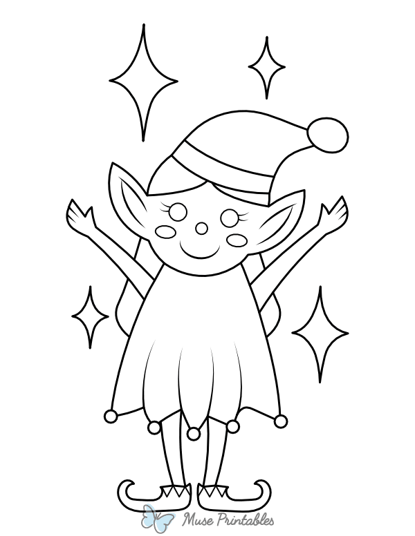 Christmas Elf and Stars Coloring Page