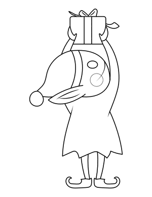 Christmas Elf Holding Gift Coloring Page