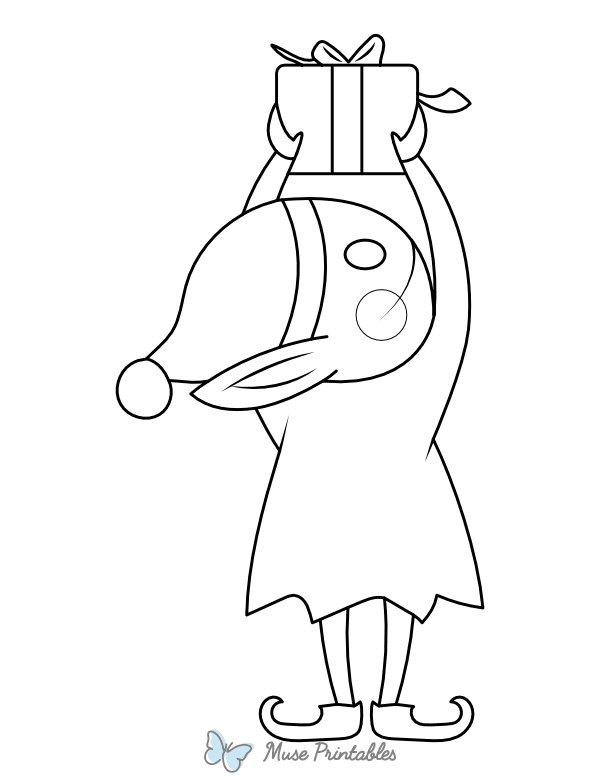 Christmas Elf Holding Gift Coloring Page