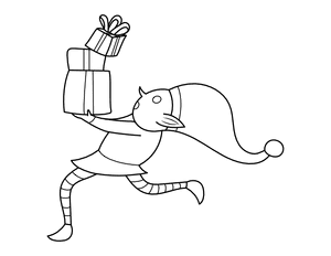 Christmas Elf Running With Gifts Coloring Page