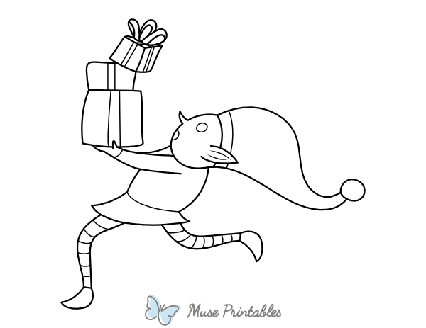 Christmas Elf Running With Gifts Coloring Page