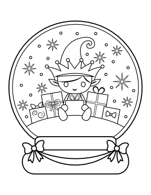 Christmas Elf Snow Globe Coloring Page
