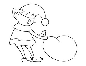 Christmas Elf With Bag of Gifts Coloring Page