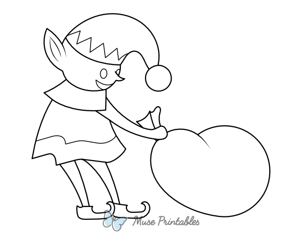 Christmas Elf With Bag of Gifts Coloring Page