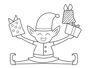 Christmas Elf With Presents Coloring Page