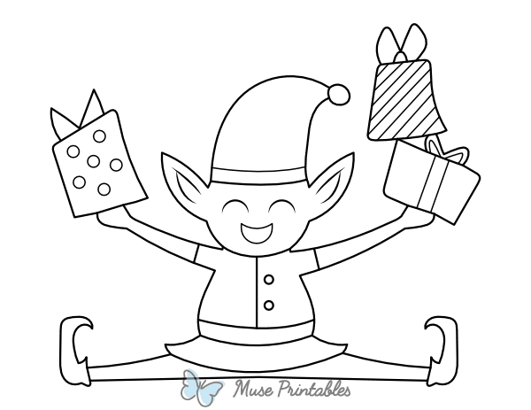 Christmas Elf With Presents Coloring Page