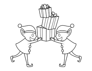 Christmas Elves Holding Gifts Coloring Page