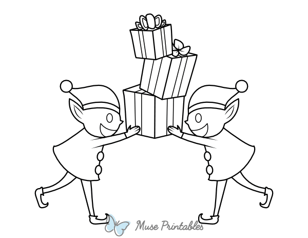 Christmas Elves Holding Gifts Coloring Page