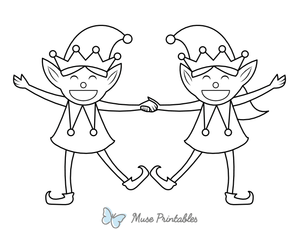 Christmas Elves Holding Hands Coloring Page