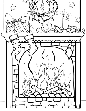Christmas Fireplace With Stockings Coloring Page