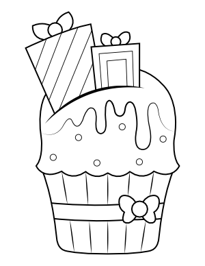Christmas Gift Cupcake Coloring Page