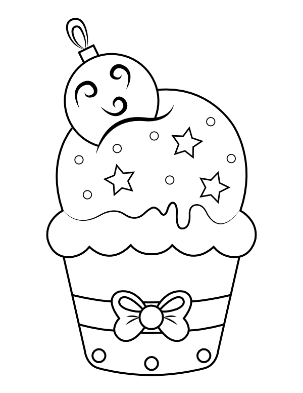 Christmas Ornament Cupcake Coloring Page